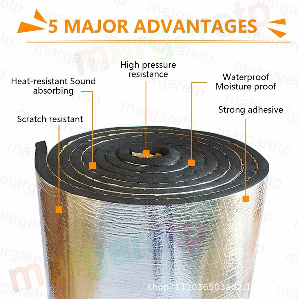 200*50 Car Insulation Cotton Soundproofing Pad 5-10mm Aluminum Foil Cotton Car Door Soundproofing Cotton with Self-Adhesive Backing Cross-Border