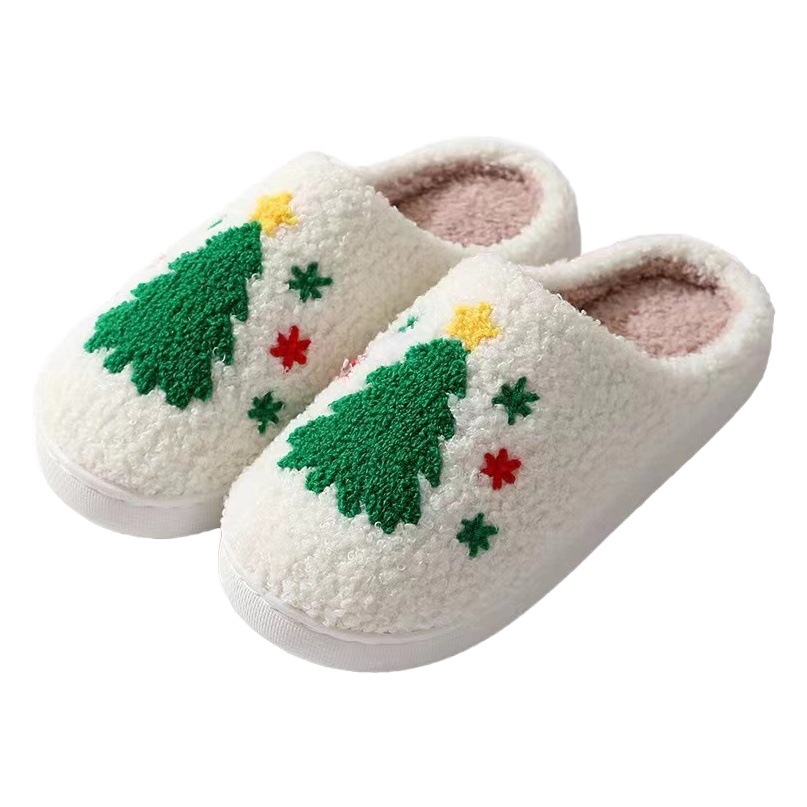 8062 nuevo árbol de Navidad zapatillas de algodón para hombres y mujeres Otoño e Invierno lindo de dibujos animados casa antideslizante pareja interior de felpa de algodón