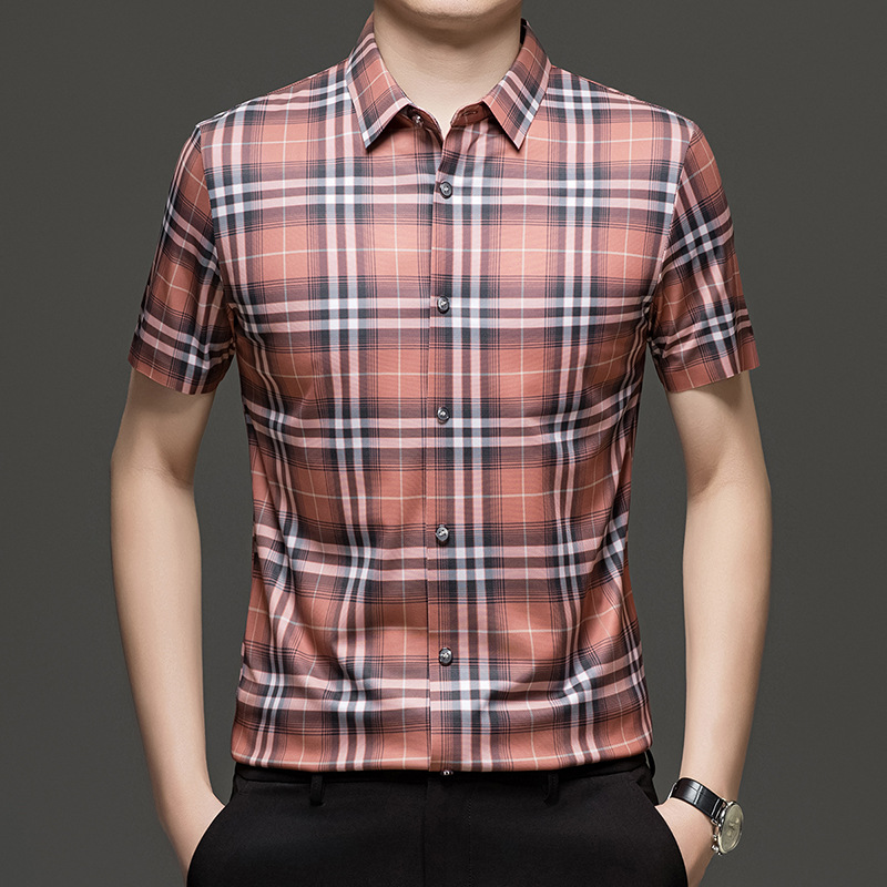 Summer New Plaid Short-sleeved Shirt Middle-aged Men's Middle-aged Business Casual Half-sleeved Non-ironing Jacket for Dad