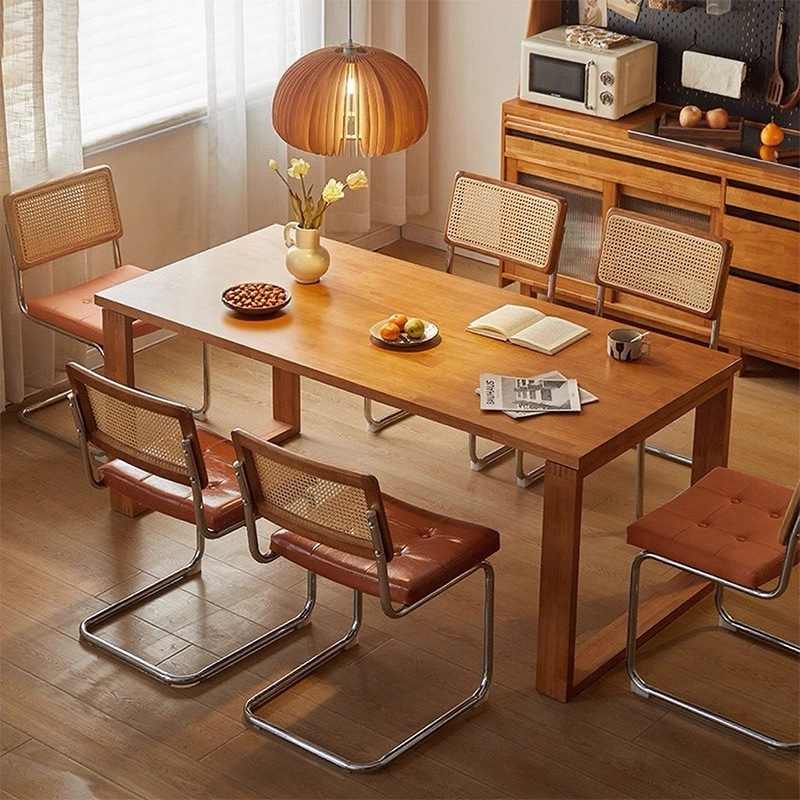 Mesa y silla de comedor de madera sólida para el hogar, tabla gruesa larga, mesa de té rectangular, mesa de trabajo, mesa de comedor integrada