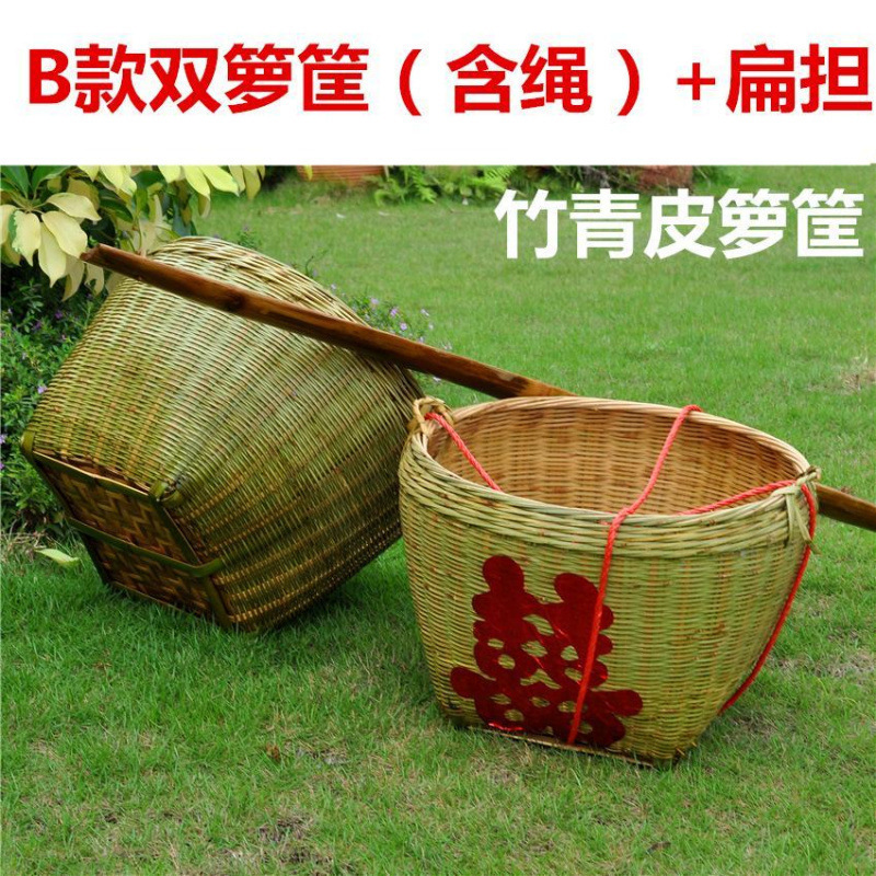 竹かご、手作り竹かご、家庭用丸枠、扁担収納かご、装飾米かご、結婚式の竹建物|undefined