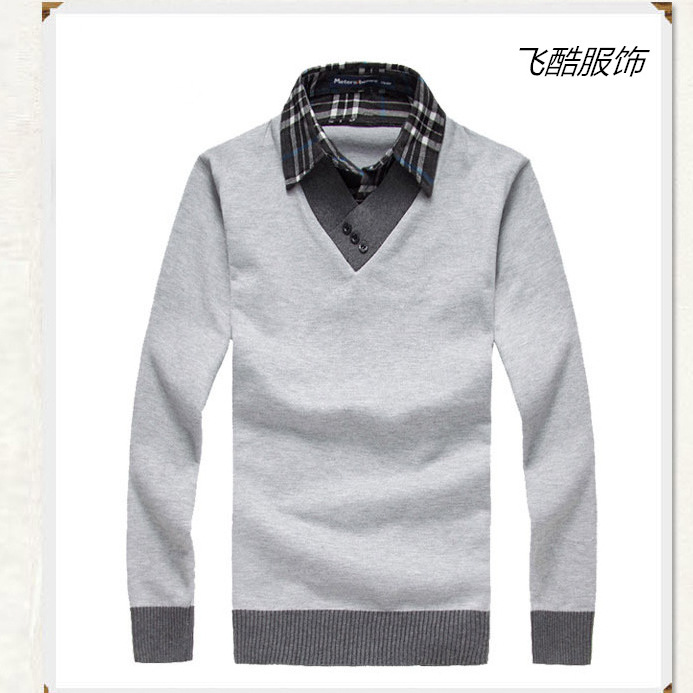 2022 autumn new men's fake two-piece shirt collar sweater Korean slim men's sweater men's wholesale
