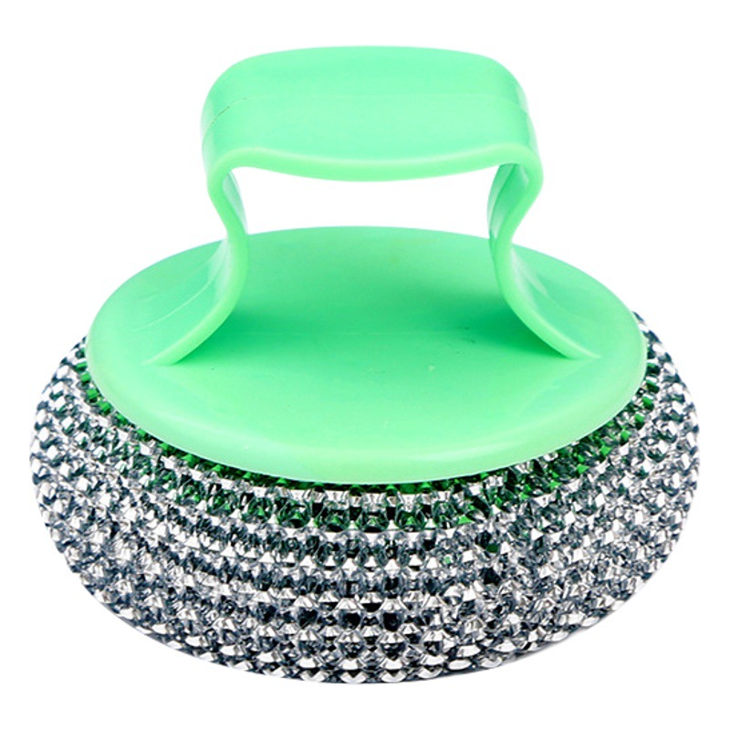 Cepillo de olla con mango cepillo de limpieza cepillo de olla cepillo de limpieza de cocina Bola de limpieza de mango largo cepillo de bola de alambre fábrica al por mayor