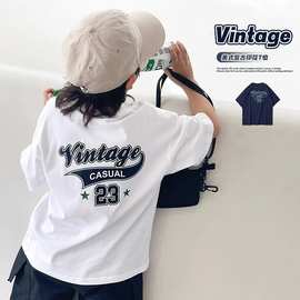 2024年半袖中大童童装宽松印花上衣新款夏装儿童美式男童短袖T恤