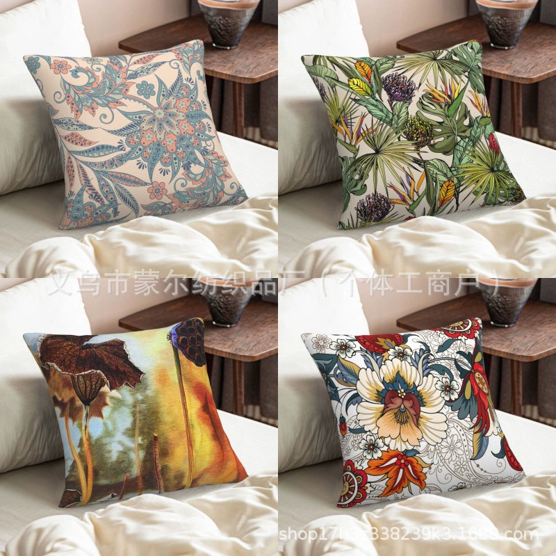 Трансграничные новые продукты Горячие продажи тропических растений цветочные наволочки льняный принт весной и летом домашний декор диван подушки