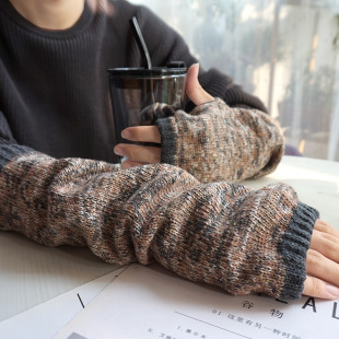 Wool Knitted Half-length Gloves Sleeves with Feather Pattern Wool Autumn and Winter Warm Sleeves Fake Sleeves