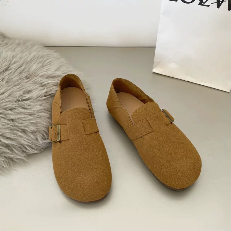 Женские туфли Birkenstock 2025 года, весна, корейский стиль, плоские женские туфли, новые туфли на одну ногу, ретро, мягкая подошва, одинарные туфли с рисунком бобов