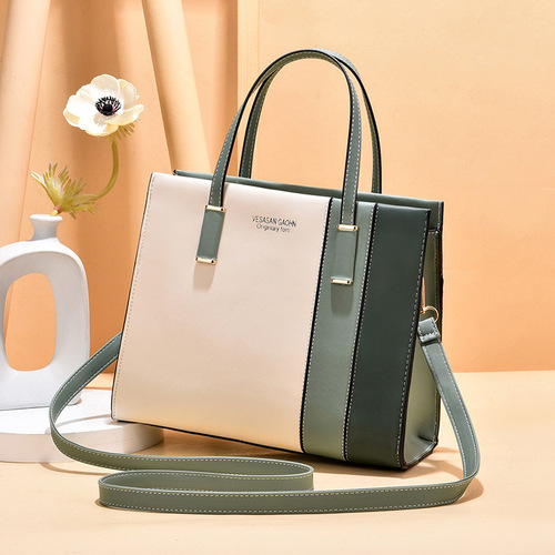 [Shichen Women's Bag] Contrast Color Western Style Women's Handbag  New Large Capacity Mom Bag Single Shoulder Crossbody Bag