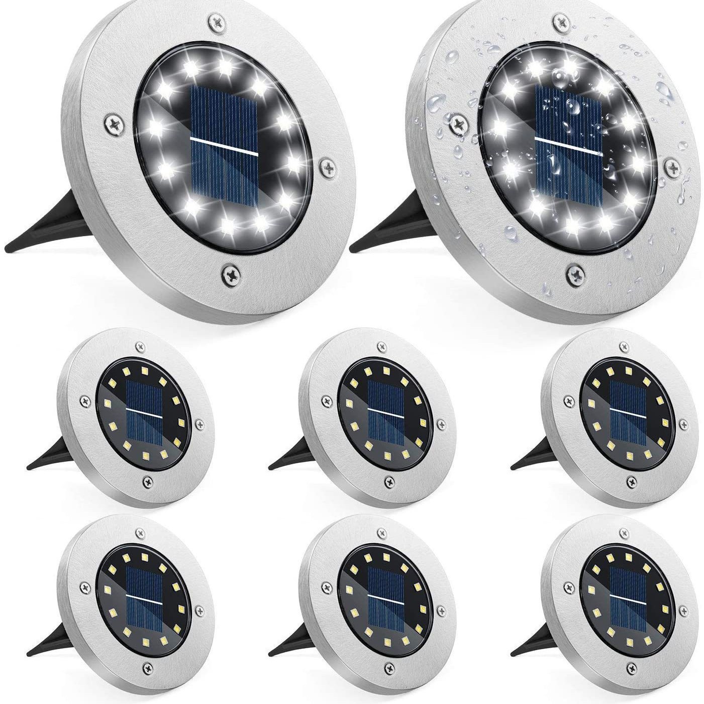 Luz solar subterránea 8LED acero inoxidable lámpara de césped lámpara de jardín patio jardín villa paisaje lámpara de suelo IP65 impermeable