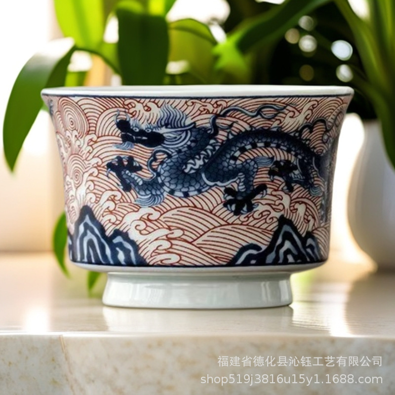 青花瓷釉里红龙功夫茶具套装复古陶瓷家用泡茶盖碗主人杯壶承茶托|undefined