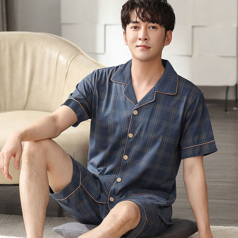 Summer New Men's Pajamas Cardigan Lapel Short-sleeved Shorts Young Men's Loose Casual Style Home Clothes suit