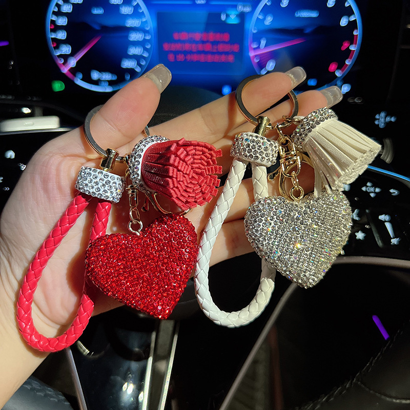 Cuerdas de trenzado creativas bordilla barro cerámica amor llavero personalidad llavero de automóvil de moda bolsos colgantes