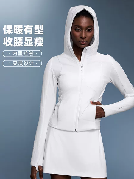 Autumn and Winter Velvet Hooded Jacket Women's Short Slim Fit Warm Outdoor Running Sports Fitness Clothing Top D25121