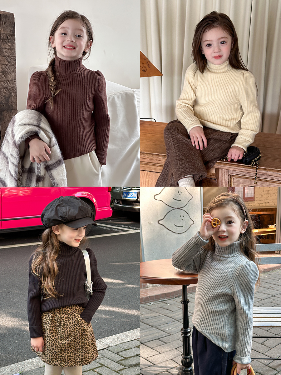 aimo beibei children‘s winter thickened soft glutinous high elastic korean style turtleneck sweater girls‘ knitted bottoming shirt fashion