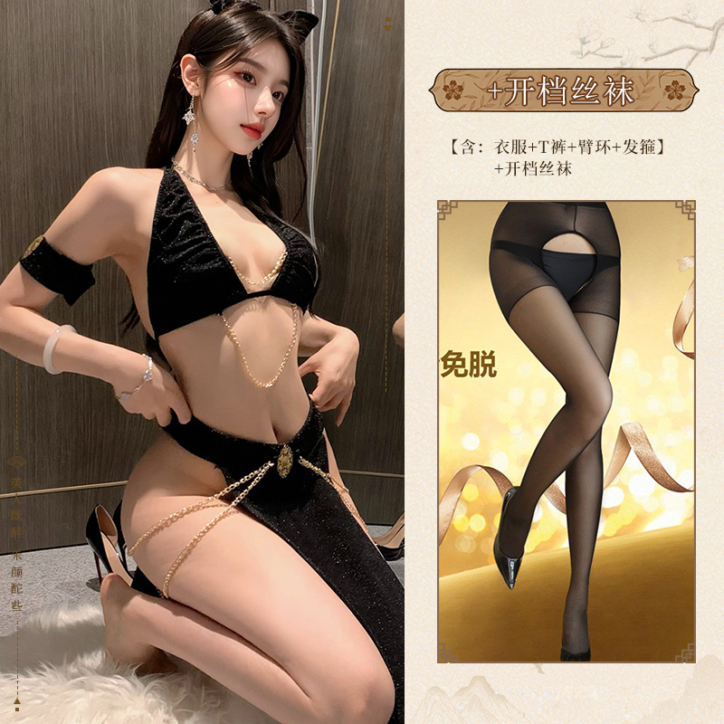 블랙 캣우먼 오픈 스타킹