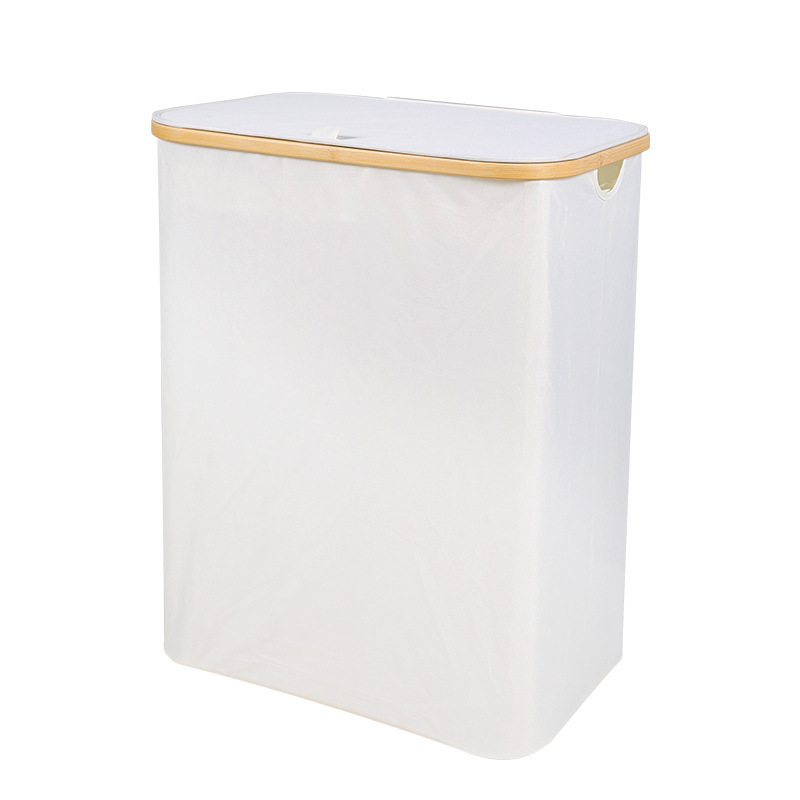 Cesta de ropa sucia transfronteriza con bolsillo interior con cubierta de bambú y madera plegable Cesta de almacenamiento de ropa sucia Cesta de ropa sucia
