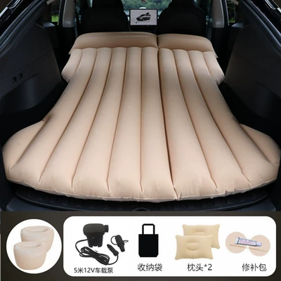 Vehicle-mounted inflatable bed Mat - beige-tesla-model-y-with-512m-v-car-pump-round-pier