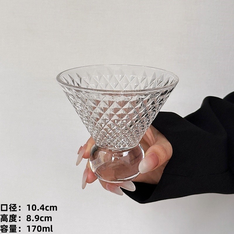 高颜值条纹设计冰美式咖啡杯玻璃杯法式中古香槟杯高级冰淇淋杯子|undefined
