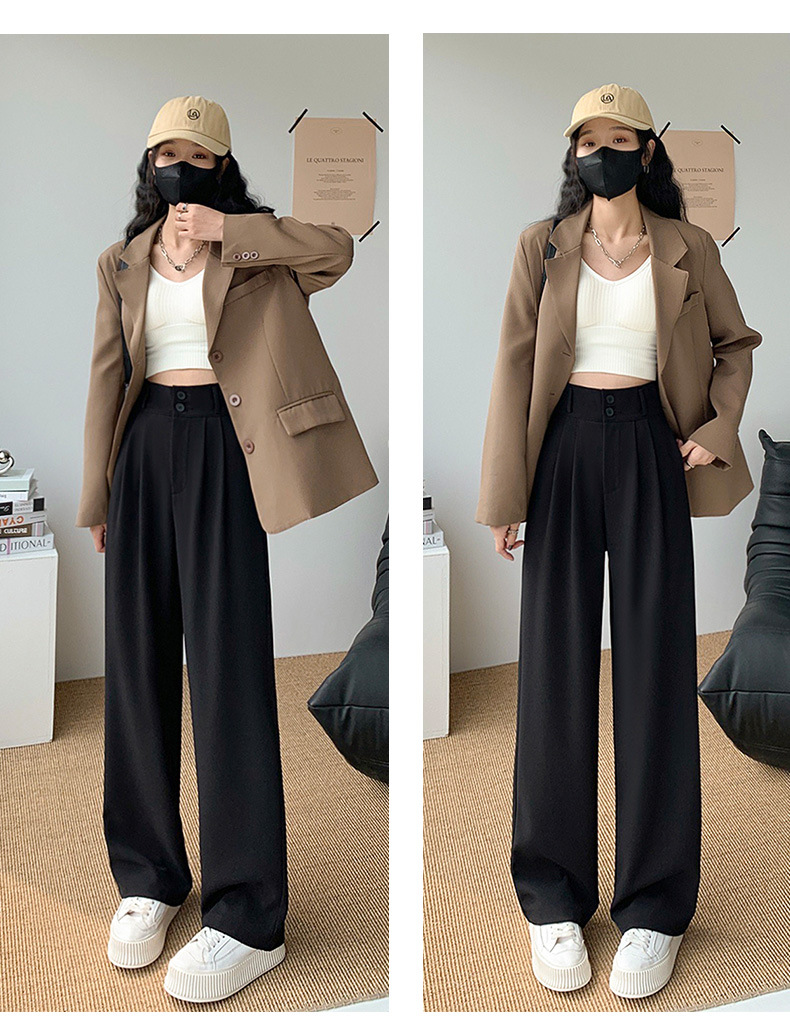 High-waisted wide-leg pants for women 2023 Spring and autumn: Loose and slimming straight-leg pants with a drape, floor-length pants, double-button casual suit pants pic 25