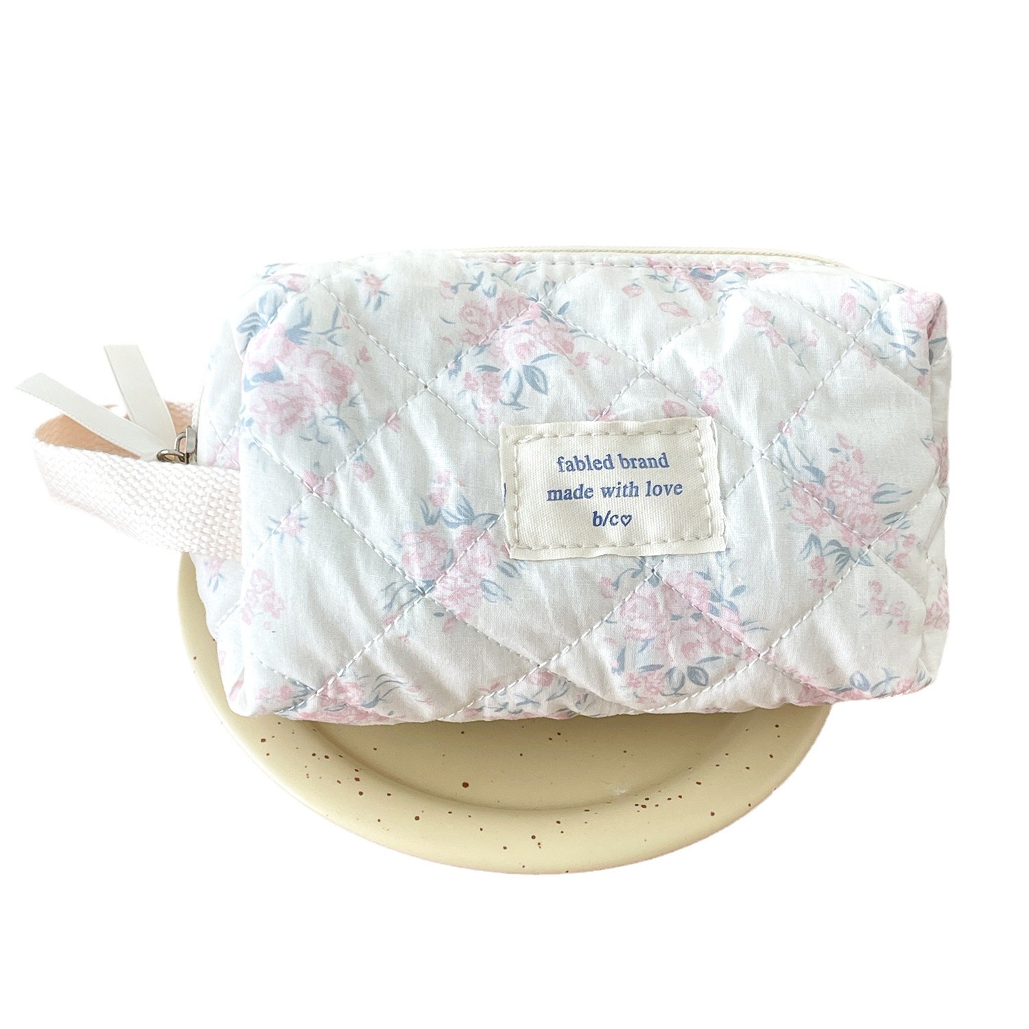 Bolsa de cosméticos de mano floral marino Bolsa de almacenamiento de gatito de corazón de niña linda coreana Bolsa de muñeca de algodón acolchado