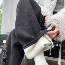 灰色羊羔绒阔腿裤女秋冬季2025新款加厚棉裤直筒宽松加绒裤子外穿