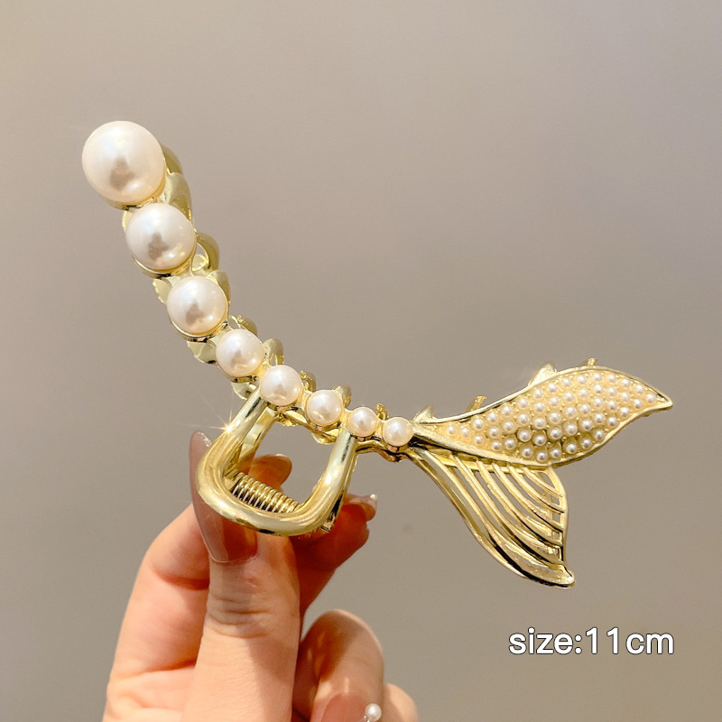 Celebridad de Internet 2024 Nueva Perla grande horquilla clip de pelo hembra Cabeza trasera horquilla tocado clip avanzado clip de tiburón