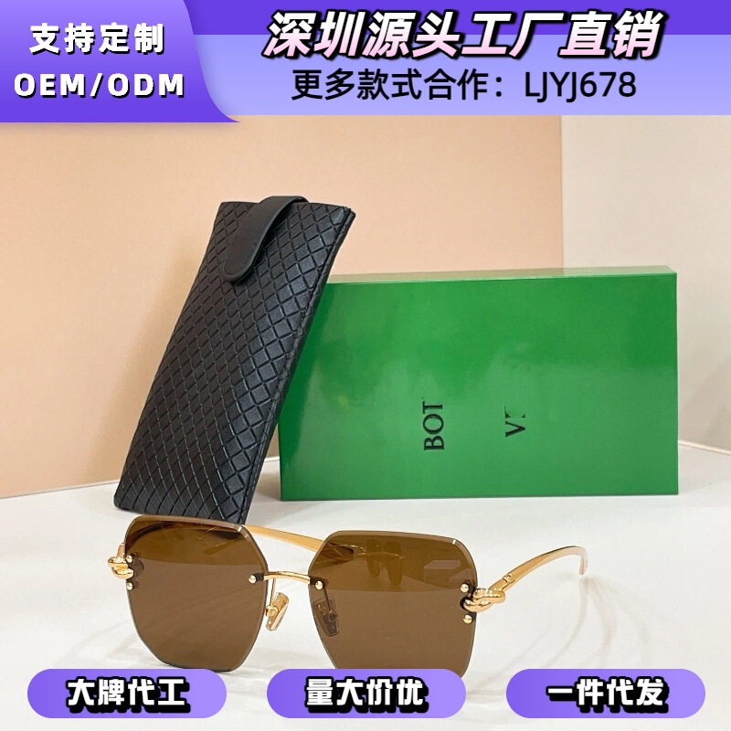 Bv Brand European and American Style Polygonal Sunglasses for Women, Fashionable Metal Sunglasses for Trendy Men, Bv1438S