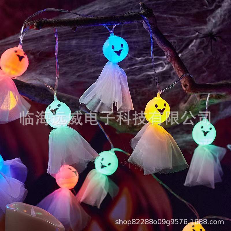 Cross-Border Led Halloween Ghost Lights Decorative Lights Props Glowing Cloth Ghost Ornaments Battery Box Linear Lights