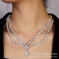 AliExpress новый стразы двухслойное ожерелье минималистичный цветок ожерелье кулон с бриллиантами