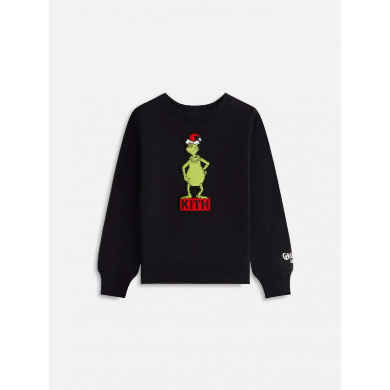 Kith Kids【Authentic in Stock】Grinch Collaboration Limited Edition Classic Embroidered Cotton Long Sleeve Sweatshirt Trendy Brand