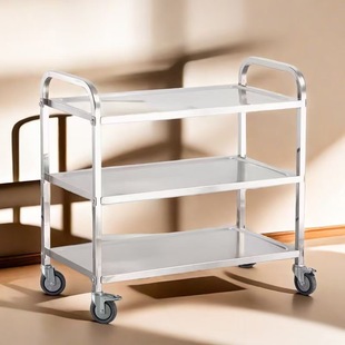 Stainless Steel Dining Car Commercial Restaurant Mobile Dining Car Hotel Restaurant Bowl Double Three-Layer Trolley Flat Trailer
