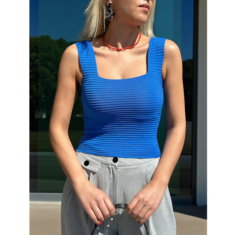 Amazon Cross-Border Square Neck Knitted Slim Camisole Women's Summer New Sleeveless Tops European and American Clothing Wholesale