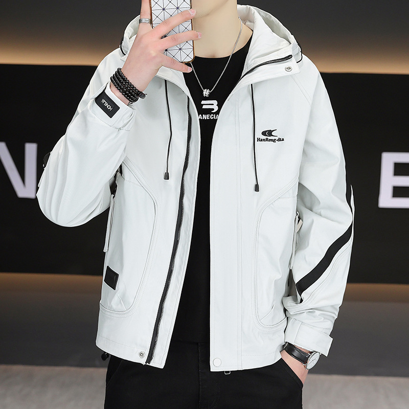 Chaqueta para hombre 2025 primavera y otoño ropa de trabajo con capucha chaqueta corta de todo fósforo marca de moda suelta casual para hombre nuevo top de manga larga