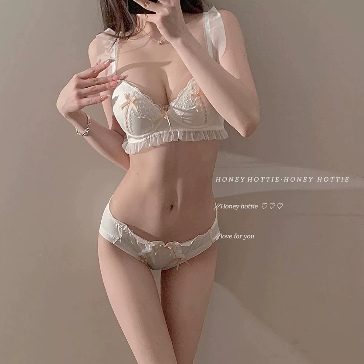 Cute lace underwear, supporting thin push up bra, comfortable bra top, set