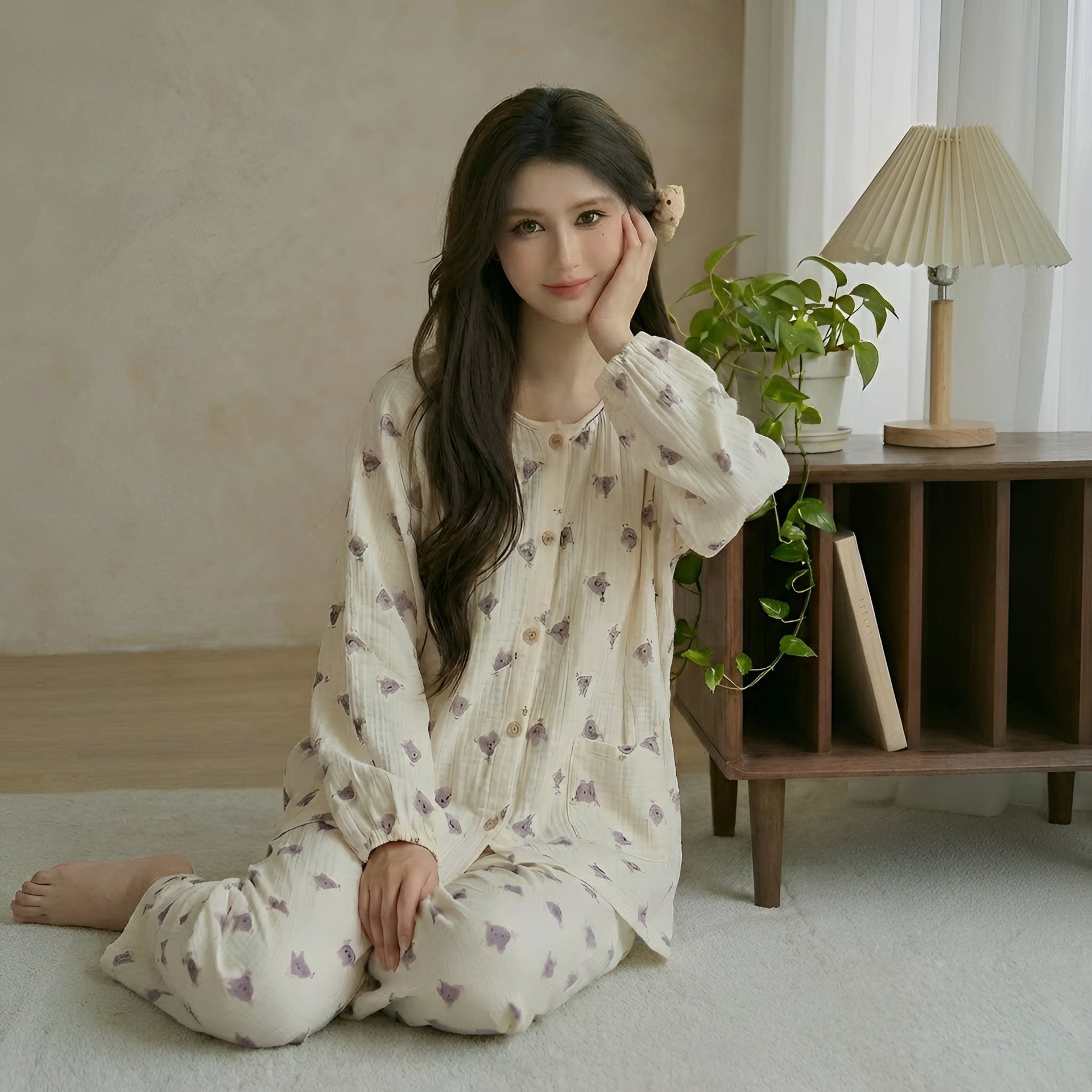 순면 산모 산모복 잠옷 봄 가을 긴팔 산모센터 산후 수유 전면 가정복 수유복