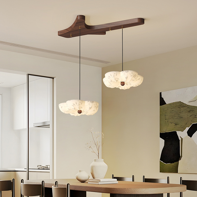 Araña de restaurante de tela de estilo chino, estética de la dinastía Song, nueva mesa de comedor de diseño chino, lámpara de flores, lámpara francesa retro