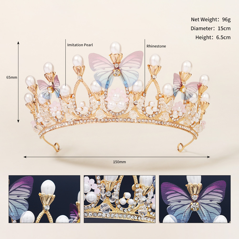 Korean Handmade Pearl Butterfly Crown display picture 6