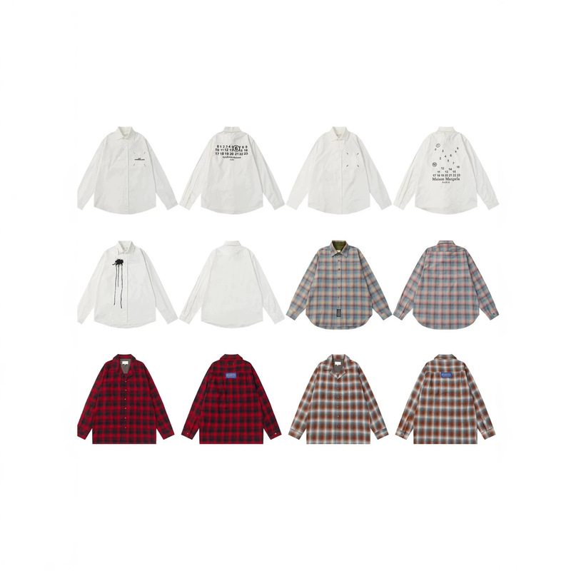 Cross-Border Foreign Trade Trendy Brand Spring and Summer New Style Digital Letter Plaid Striped Casual Versatile Long-Sleeve Shirt Unisex