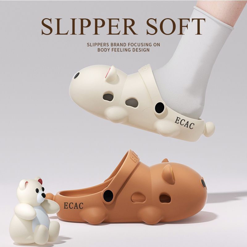 Ecac Cute Rilakkuma Clogs for Women, Summer Non-Slip Closed-Toe Sandals for Students, Suitable for Dormitory and Outdoor Wear