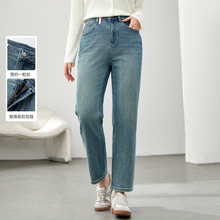 【时髦复古小直筒牛仔裤法棍裤】纤莉秀大码女装胖mm2025春装新款