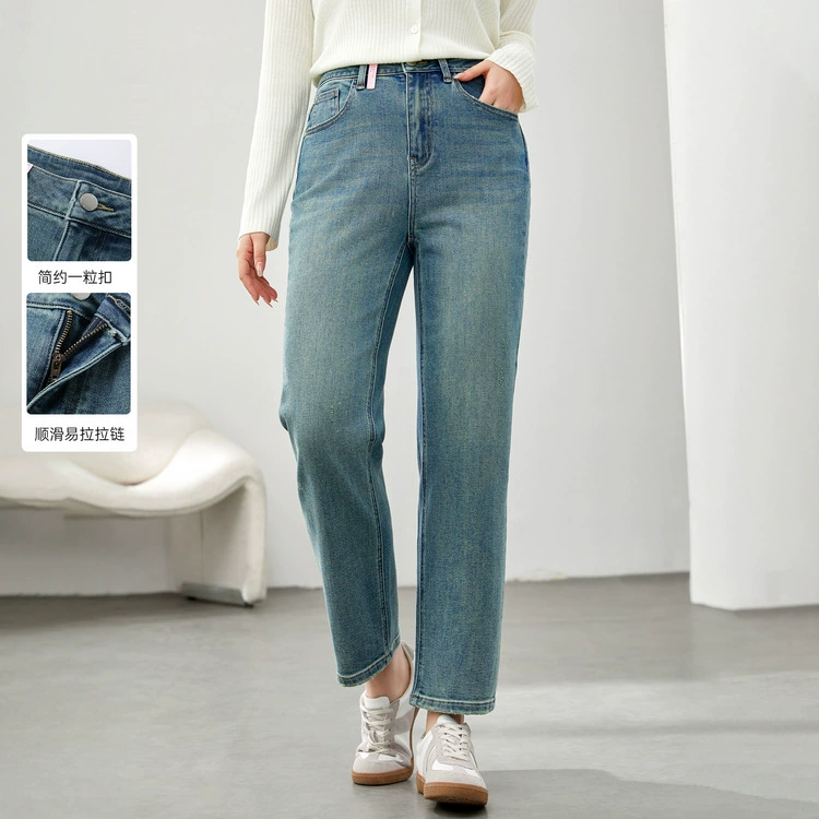 [Модные ретро маленькие прямые джинсы брюки] Funny Show большой размер женский толстый mm2025 весенний стиль новый