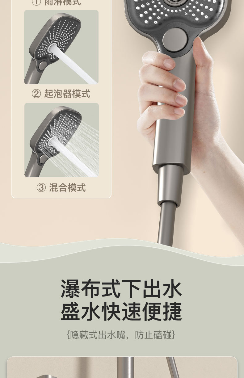 Shower head set, grey brass shower head, household constant-temperature pressurized shower head, bathroom rain shower head undefined