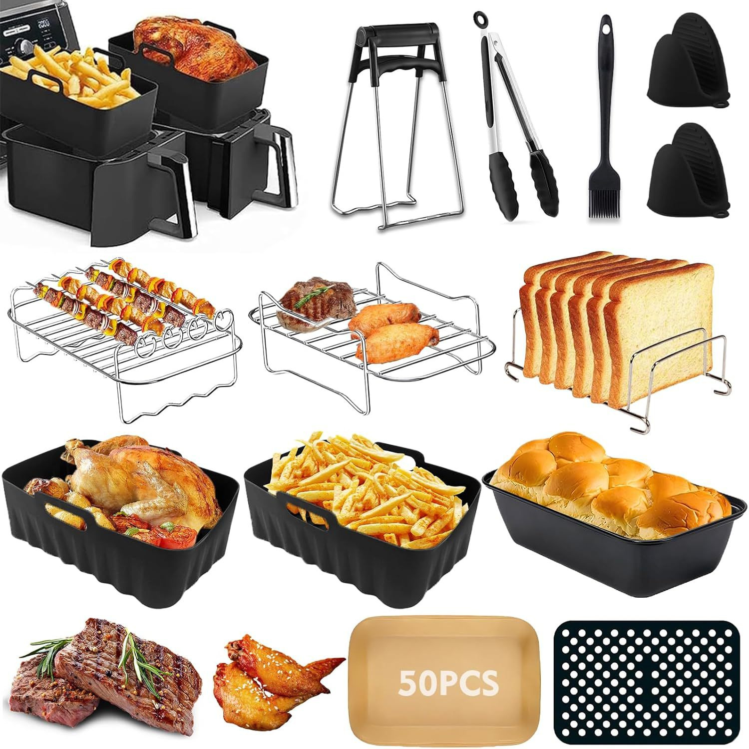 Air Fryer Accessories Stainless Steel Multi-Layer Storage Rack Barbecue Rack Grill Needle Steaming Rack Toast Rack Baking Tray Ninjaaf