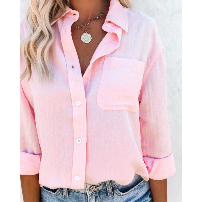Amazon Autumn New Long-Sleeved Lapel Casual Shirt European and American Women's Shirt Solid Color Casual Loose Long-Sleeved Shirt Amazon Autumn New Long-Sleeved Lapel Casual Shirt European and American Women's Shirt Solid Color Casual Loose Long-Sleeved Shirt