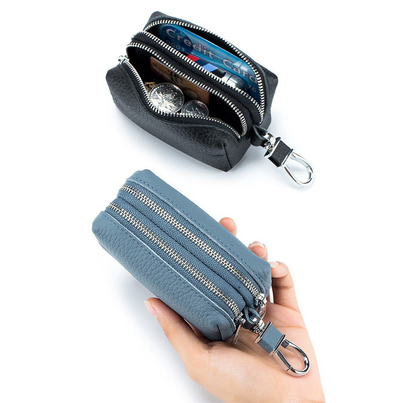 Large-Capacity Key Bag Double-Layer Soft Multi-Functional Card Holder for Men and Women Coin Purse Key Bag Household First-Layer Cowhide