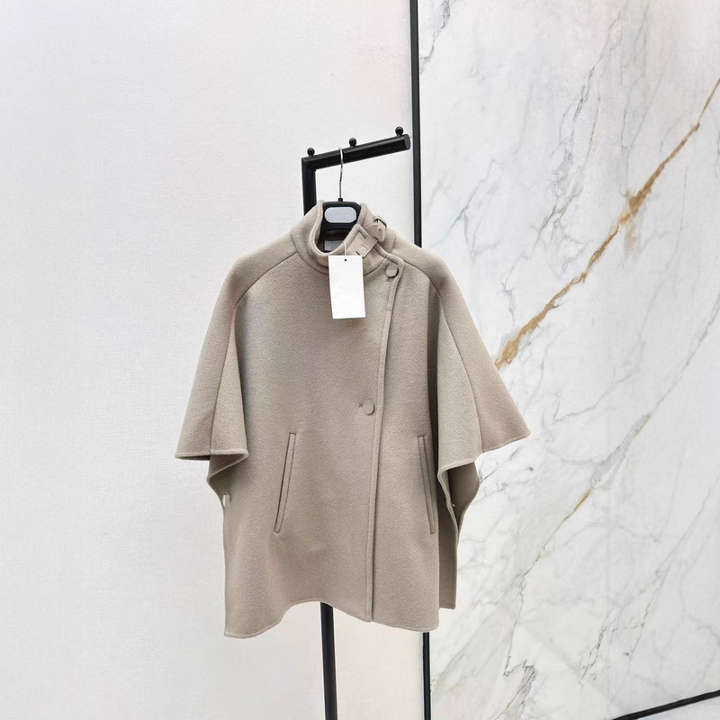 Shenzhen Nanyou 25 Autumn and Winter French Style Slightly Flared Cape Style Stand-Up Collar Loose Slimming Look Double-Sided Woolen Outwear Jacket