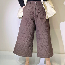 2025冬季新款羽绒裤女 休闲菱格压线显瘦八分裤 90白鸭绒宽松长裤