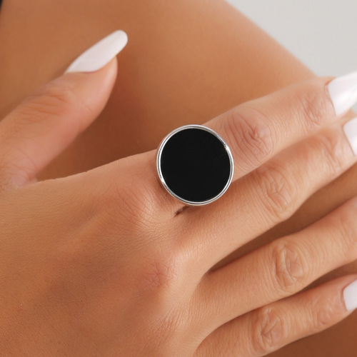 European and American cross-border jewelry, cool metal black imitation mother-of-pearl ring, sweet and cool adjustable ring set wholesale