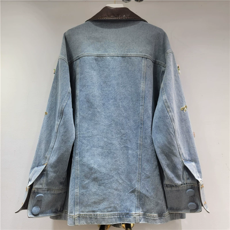 Design polyurethane fashionable denim long-sleeve, jacket, flowered, oversize