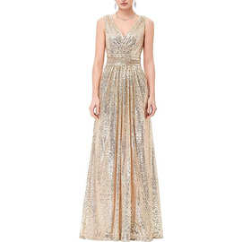 亚马逊新款晚装深V领晚礼服性感修身鱼尾酒会走秀礼服修身礼服